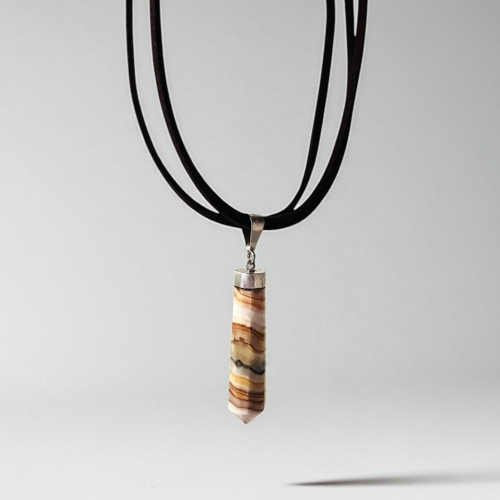 Organic Banded Agate Vegan Suede Necklace